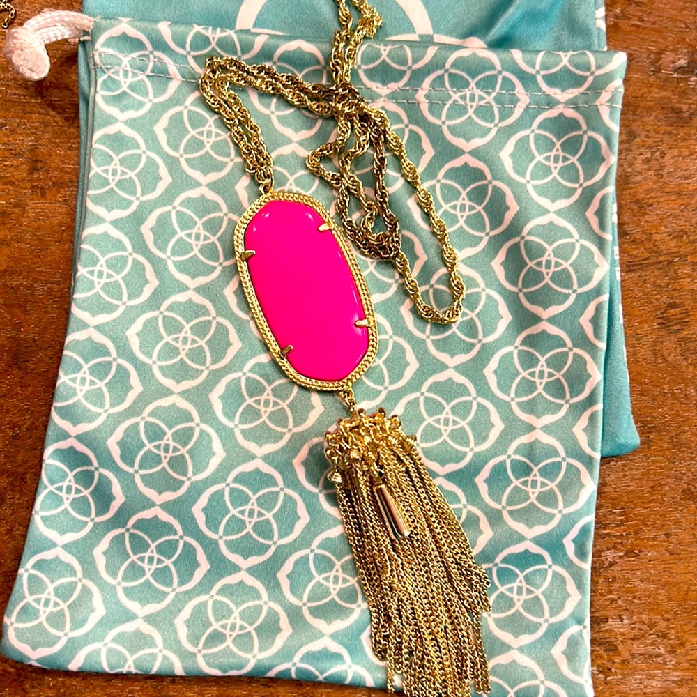 Kendra Scott Gold plated with Hot Pink stone with Tassel long Necklace.